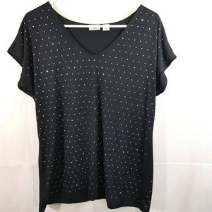 Cato XL Black Women Blouse with Rhinestones